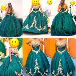 Emerald green & gold sweet 16 dress with petticoat